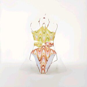 Becca Whirlpool Margot High Neck Halter One Piece Size Small Citrus Retro Print